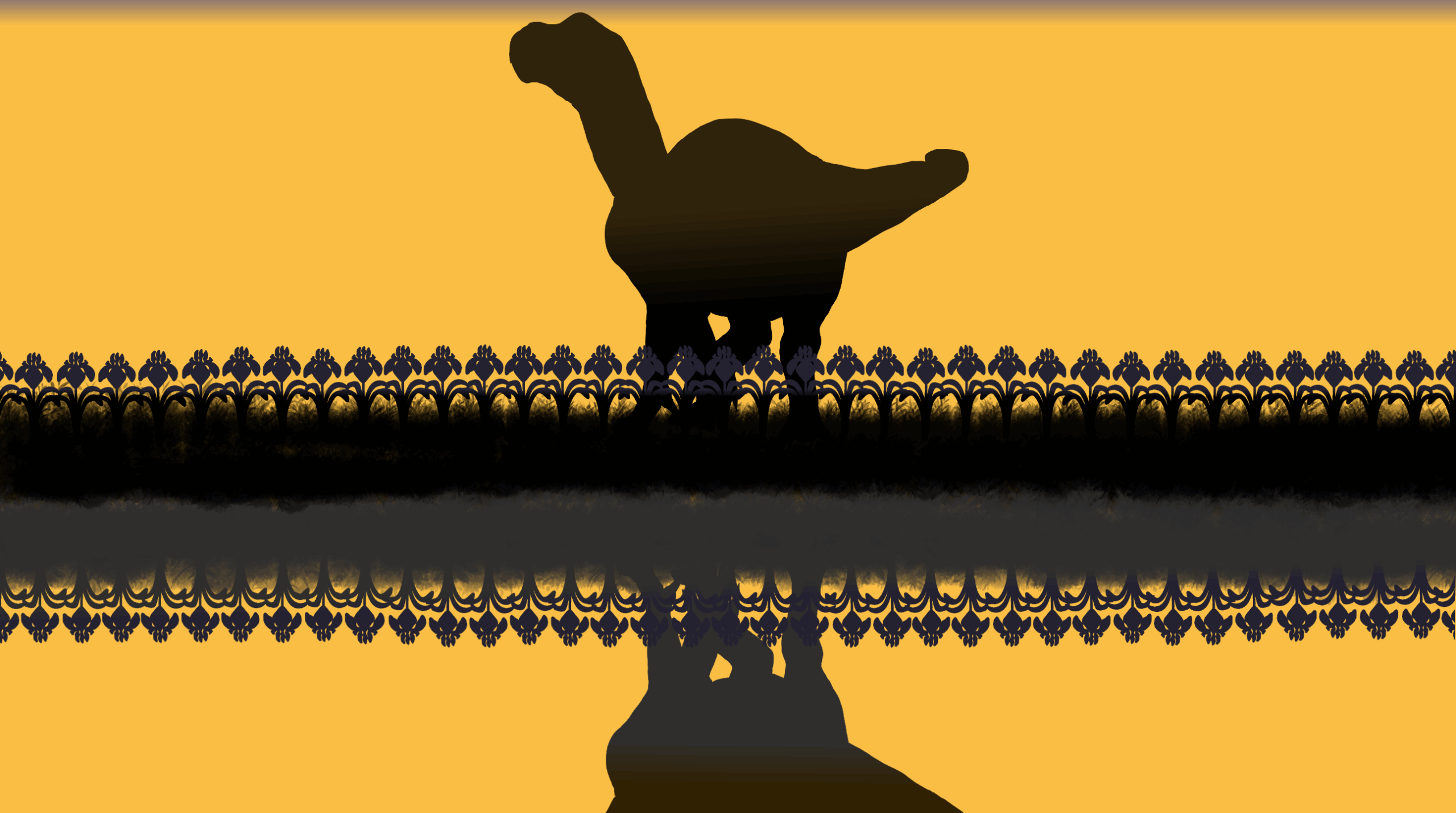 湖畔のカキツバタ×イグアノドン