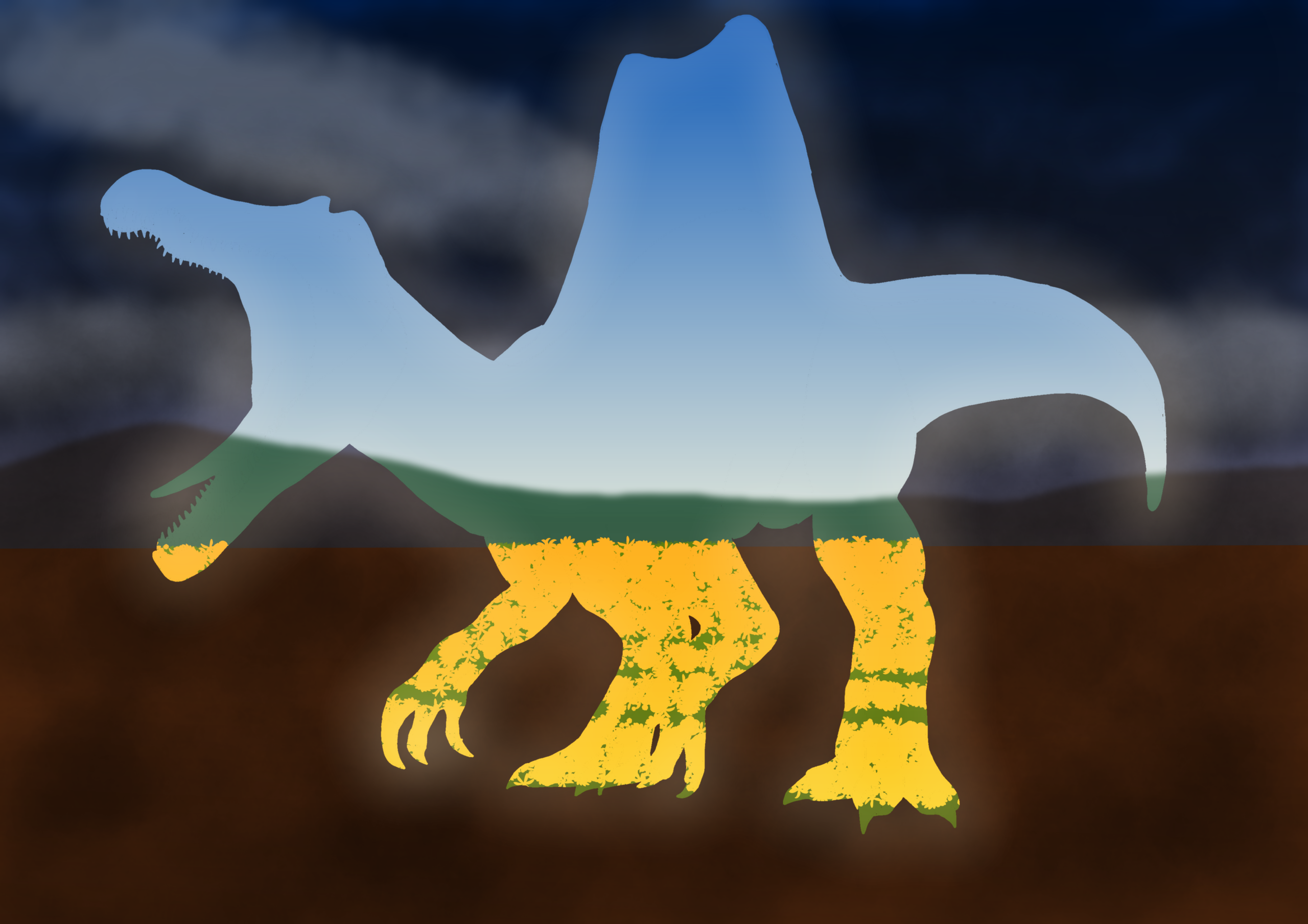 荒野と花畑（スピノサウルス）