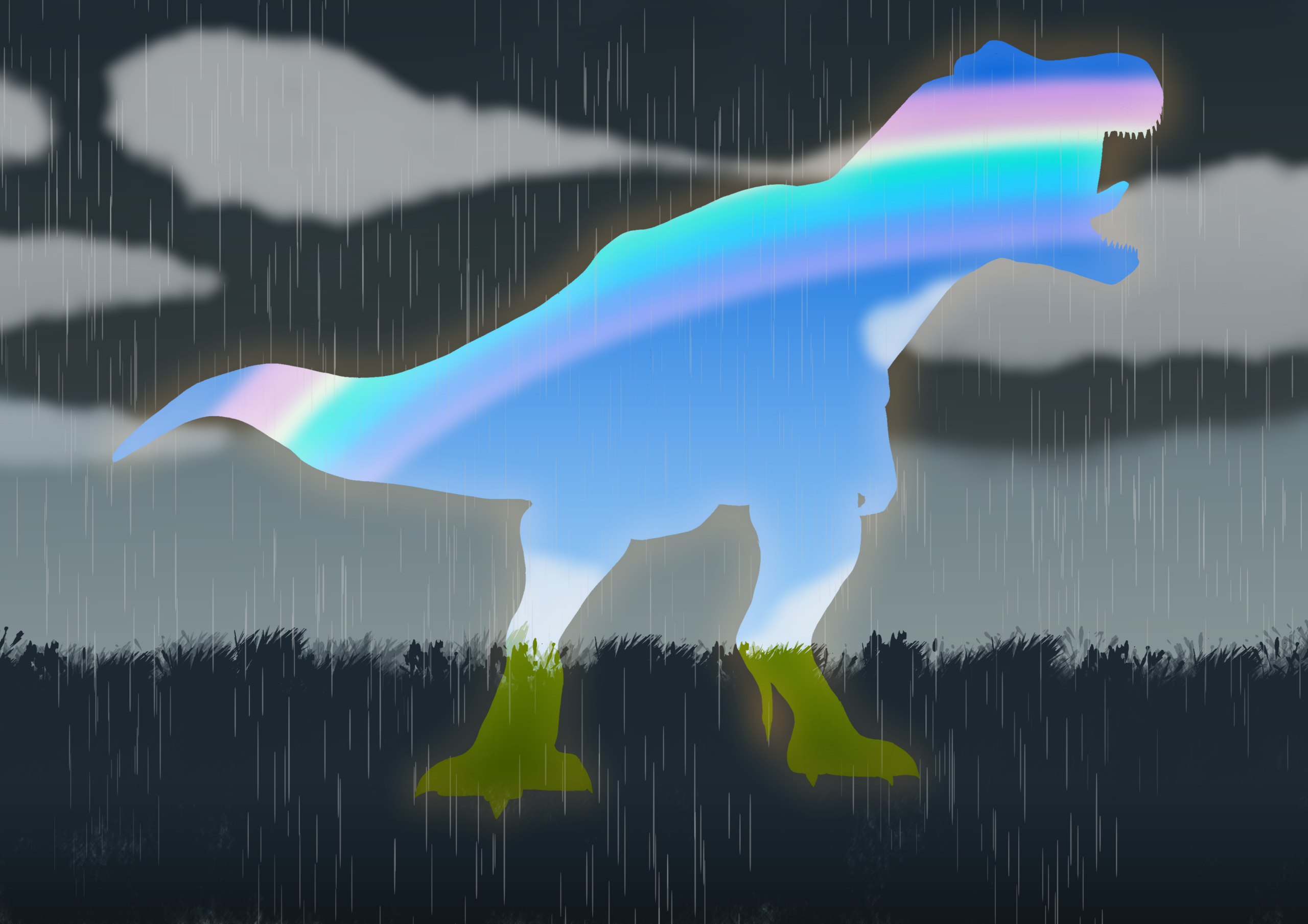 雨と虹（ティラノサウルス）